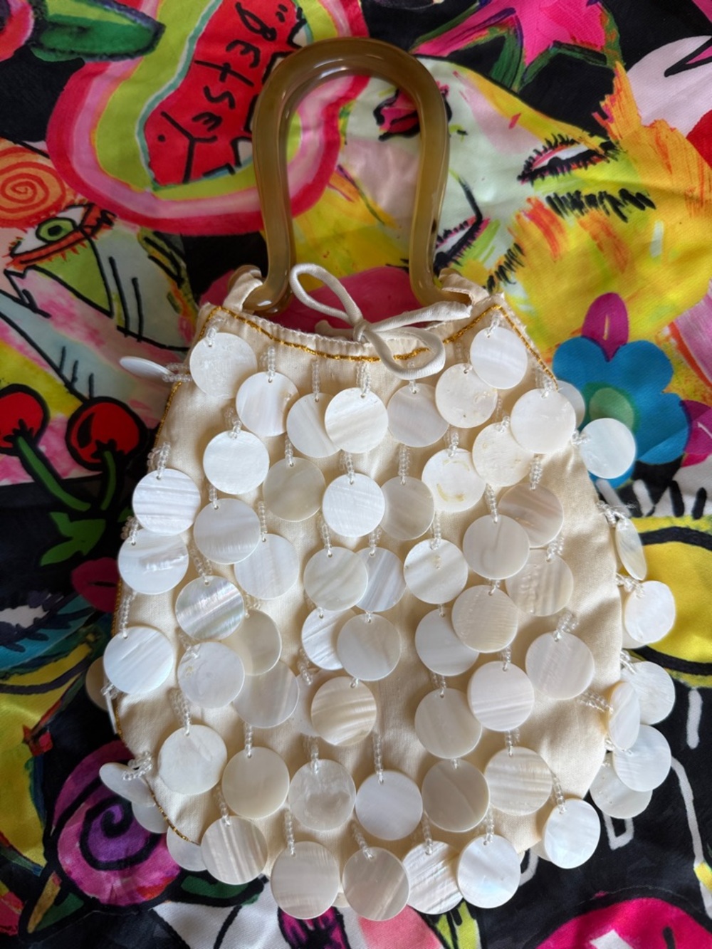 *Rare* Chan Luu Cream Delicate Shell Disc Mini Handbag with Acrylic Handles